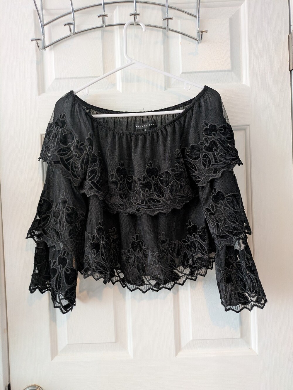 Endless Rose Black Off-Shoulder Lace Tiered Blouse